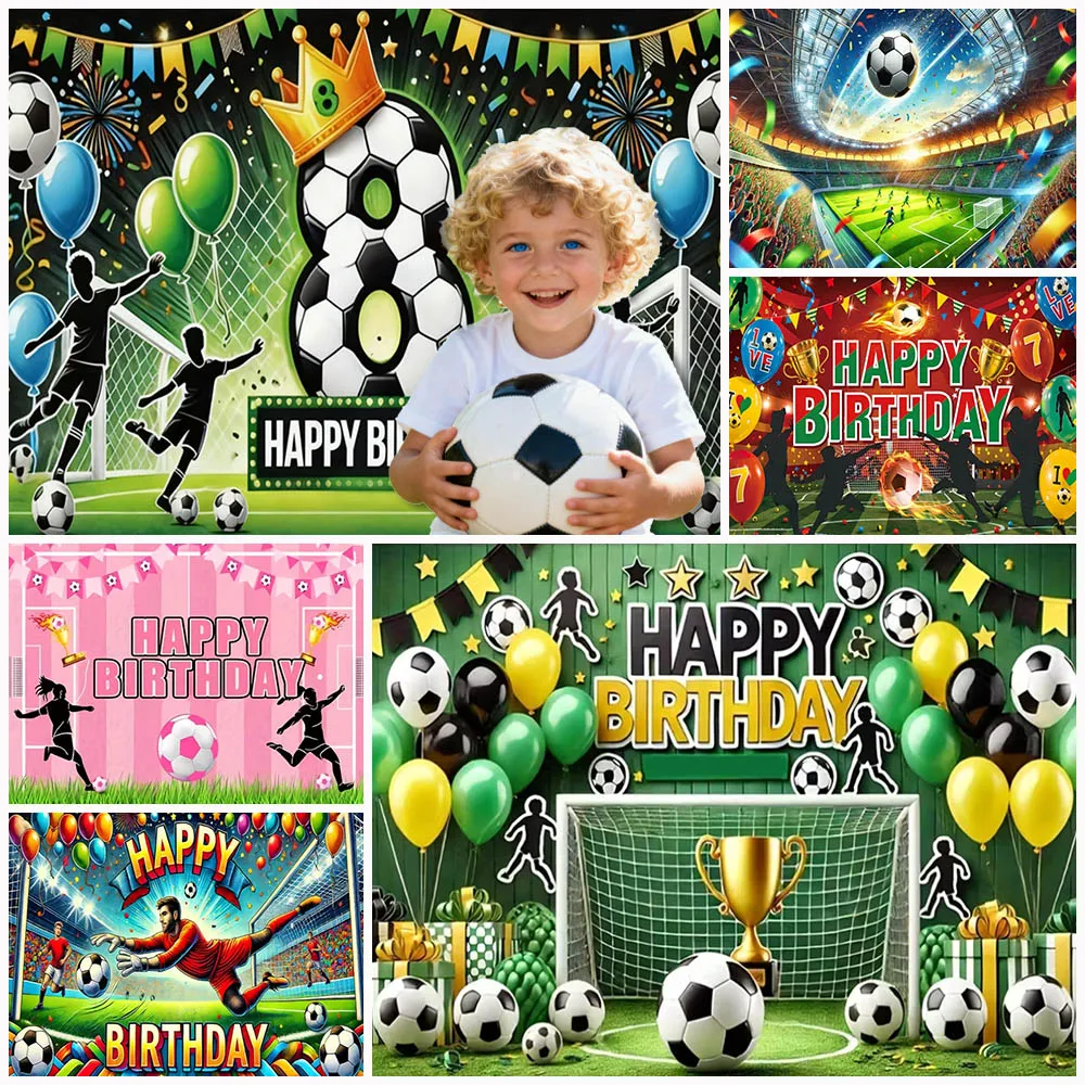 

Football Birthday Party Backdrop Decoration Trophies Crowns Soccer Field Stadium Grassland Photo Background Kid Photography Prop