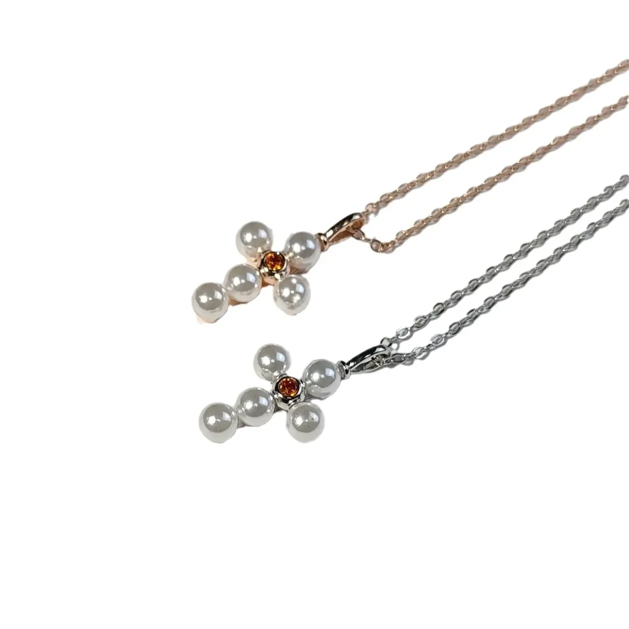 Жемчужное ожерелье с крестом и цирконием, женское легкое, роскошное, элегантное, нишевое, дизайнерское, модная универсальная цепочка на ключицу