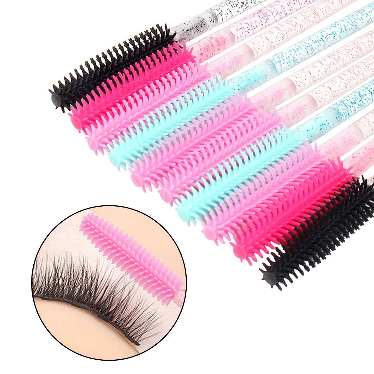 Baguettes de mascara en cristal de silicone pour femmes, applicateur de poulet, brosses à cils en gel de diamant, peigne, outils de brosse de maquillage de beauté, 50 pièces