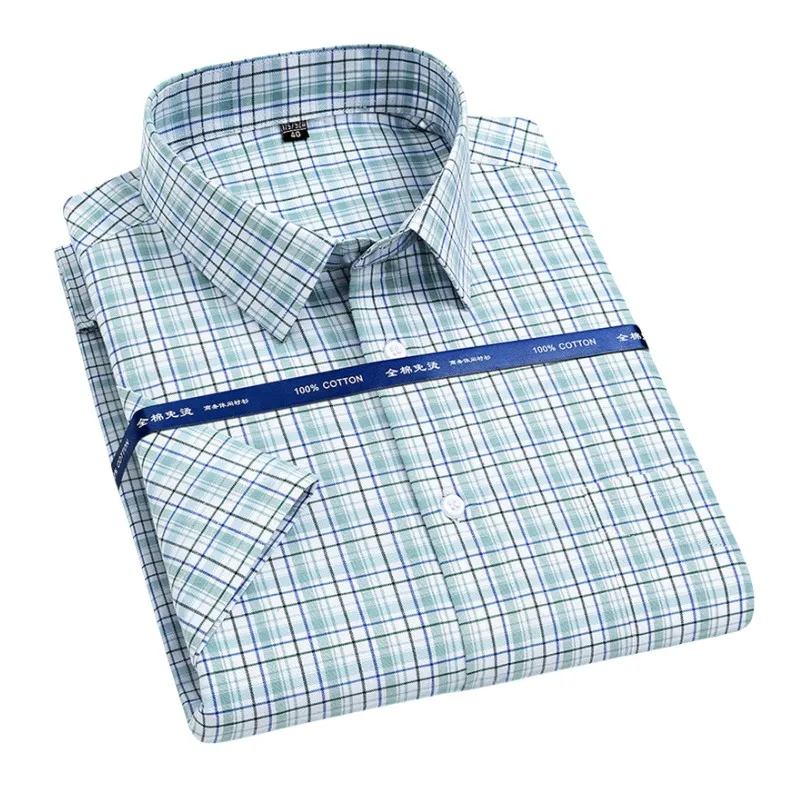 

Men's checkered shirt, 100% pure cotton business casual shirt, plus size short-sleeved shirt