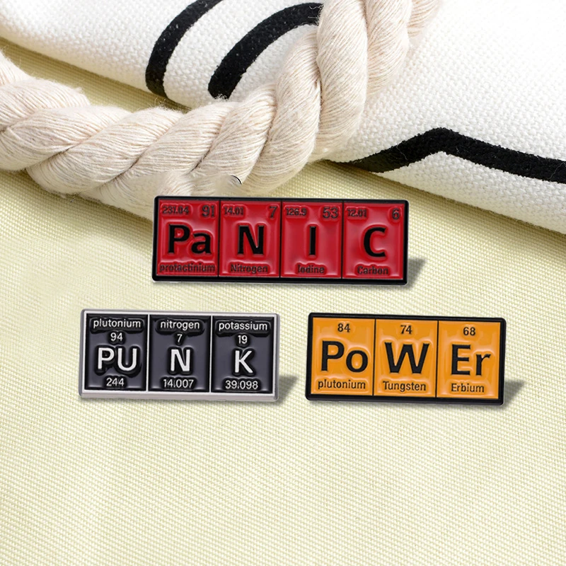 Chemical Element Enamel Pins Custom PO W ER GE NI U S Punk Brooches Lapel Badges Subject Jewelry Gift for students Friends