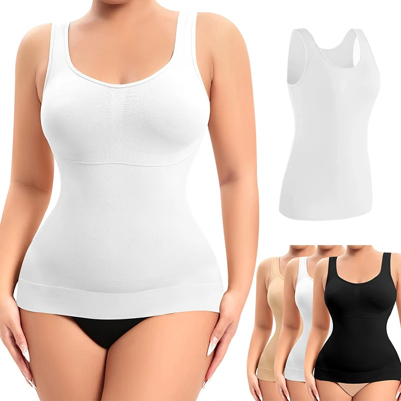 

Seamless Shapewear Tank Top for Women Tummy Control Waist Trainer Body Shaper Smooth Invisible Slimming Underwear Vest with Pads