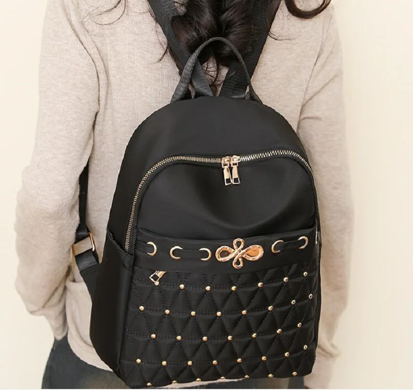 Hot Sale Fashion Waterproof Nylon Backpacks Women's Casual Large Capacity Travel Shoulder Bags School Bag Rivet Backpack
