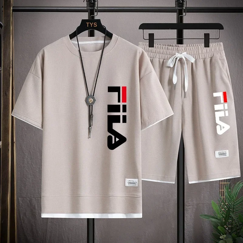 New Men's spring and summer casual short-sleeved T-shirt and shorts 2-piece set, outdoor breathable jogging men's sportswear view 4