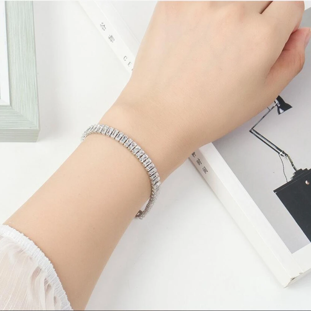925 srebro bransoletka elegancki cyrkon kryształ biżuteria dla kobiet zaręczyny ślub Glamour biżuteria 18CM — zdjęcie 6