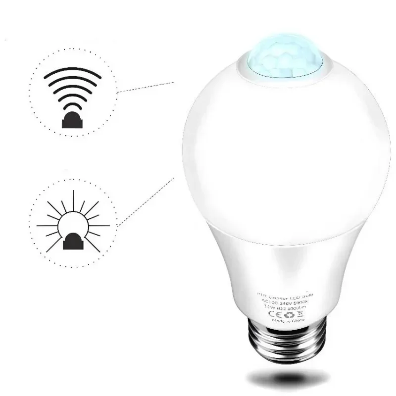 PIR محس حركة LED ضوء لمبة 220 فولت 110 فولت 12 واط 18 واط لمبة ذكية الحركة المنشط تشغيل/إيقاف أضواء المنزل مصباح مع محس حركة