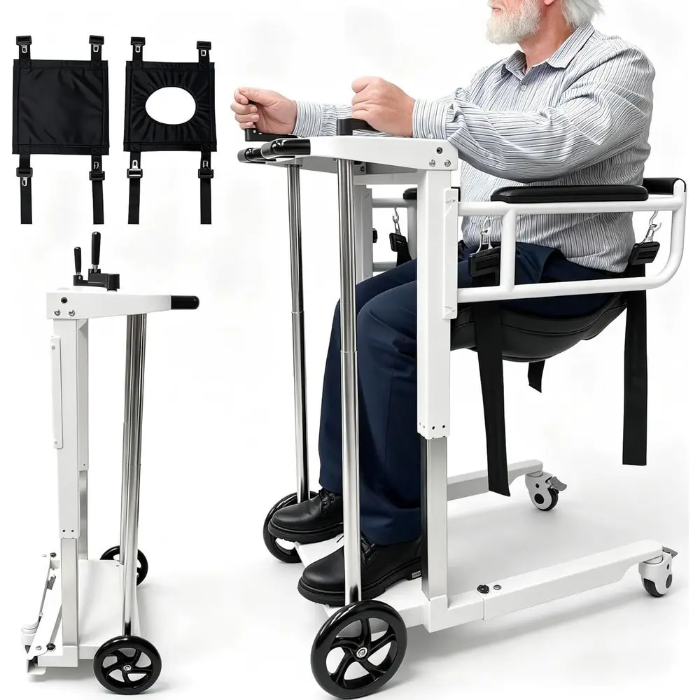 

Portable Self-Propelled Mobility Chair for Seniors, Height-Adjustable, Steel Frame, White