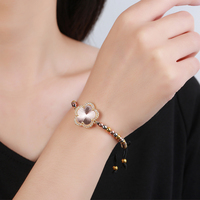 XUANYU Metal White Shell Plant Five Leaf Flower Bead String Adjustable Bracelet Women's Luxury Micro Diamond High Quality Gift