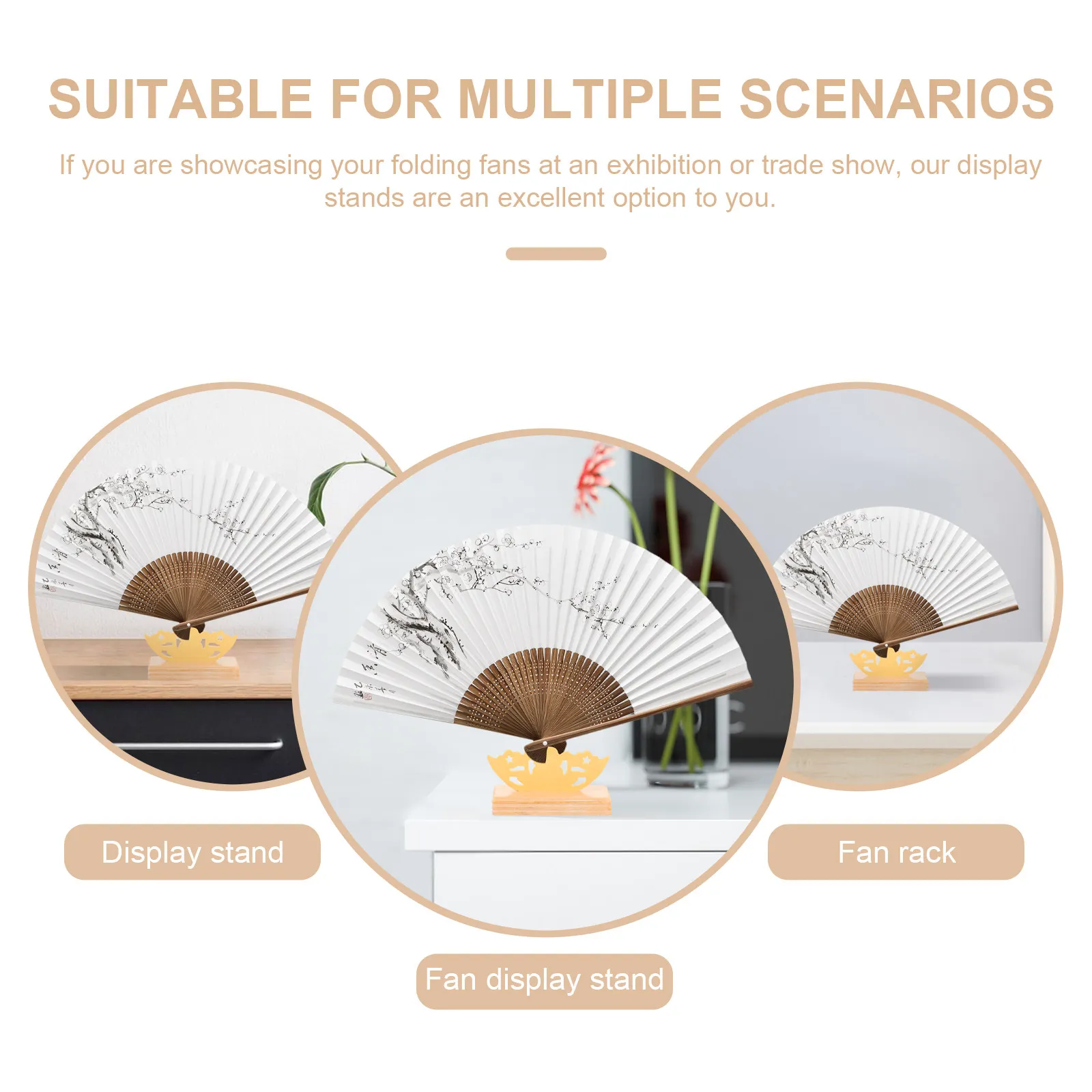 Premium Wooden Folding Fan Display Stand Traditional Hand Fan Holder for Home Gallery Office Party Wedding Decor