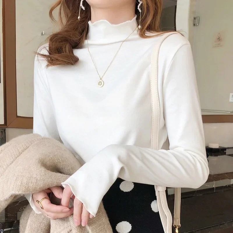 Velvet Bottoming Shirt for Women Slim-fitting Fungus Long-sleeved Autumn Coat Warm Bottoming Top Drop Shipping Camisa De Mujer