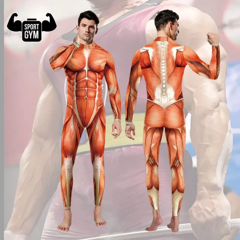 Elastic Human Anatomy Muscle  Body Bodysuit Halloween 3D Party Muscle Printed Jumpsuit Cosplay  Dress Performance Clothing