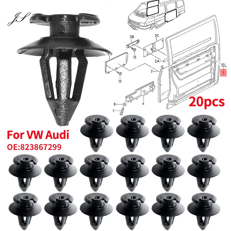 20X Clip de sujeción de Panel embellecedor de puerta de coche para VW Caddy Golf Jetta MK1 MK2 Transporter T3 (T25) T4 Corrado LT Polo 823867299