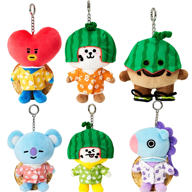 Line Friends Original Summer Plush Doll Pendant Anime Koya Tata Kawaii Transform Watermelon Soft Stuffed Bag Keychain Gifts Toys