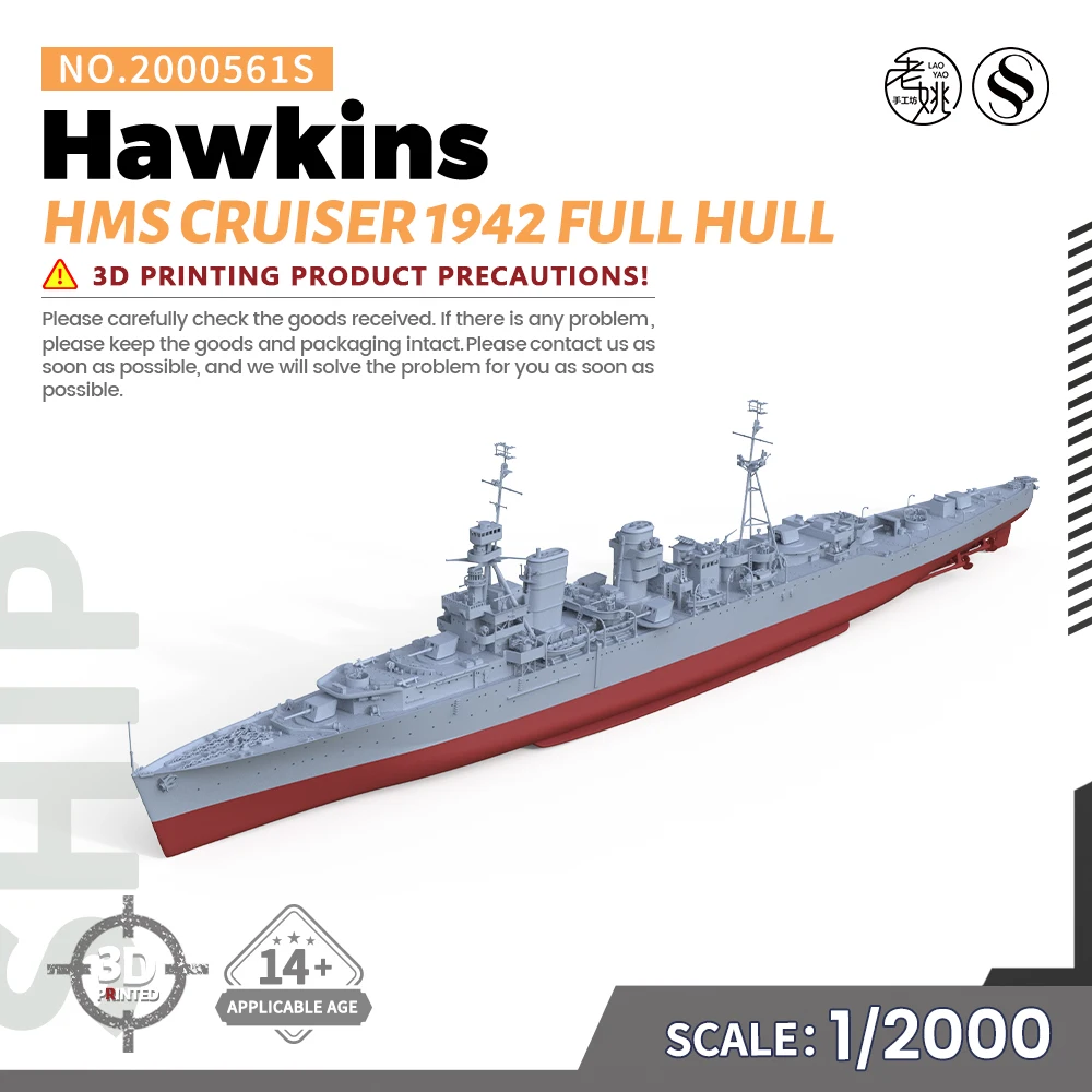 SSMODEL SS561S 1/2000 Military Model Kit HMS Hawkins Cruiser 1942 Full Hull WWII WAR GAMES