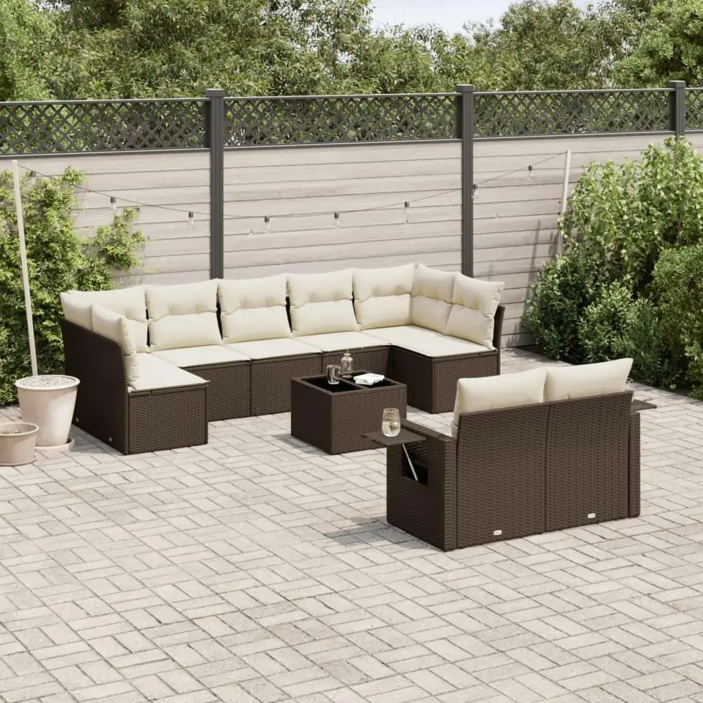 

Garden Sofa Set Brown PE Rattan Powder Coated Steel Tempered Glass Outdoor Furniture Stylish Comfortable Seating for Patio