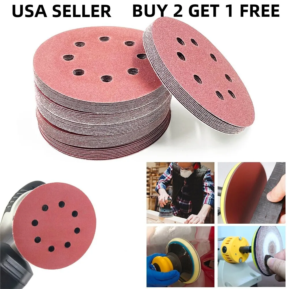 

5-дюймовые шлифовальные диски, зернистость 40-2000 для шлифовальной машины, наждачная бумага с крючком и петлей с 8 отверстиями