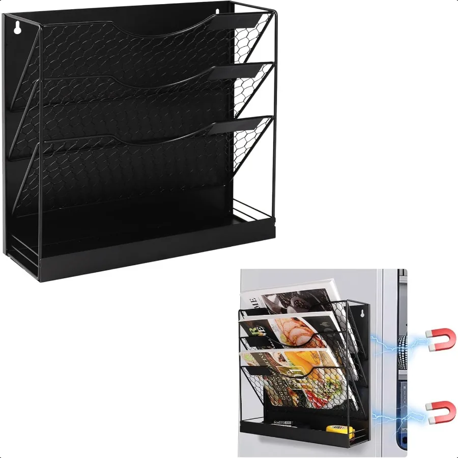 منظم الملفات المغناطيسي من WOO، حامل مجلد ملفات كبير مكون من 4 طبقات لخزانة الملفات، حامل بريد ورق حائط مغناطيسي ثقيل للمنزل