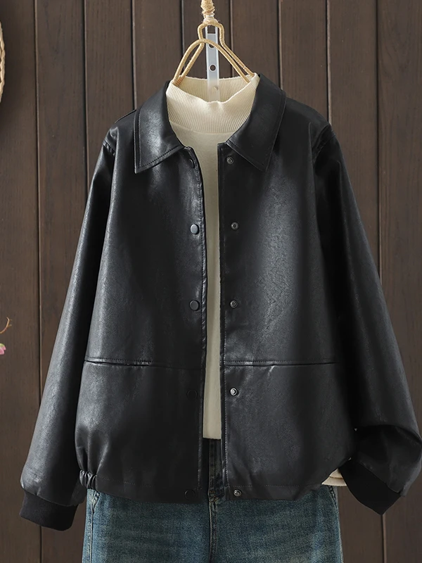 クールレザー ジャエット レディース ソフトPU ブラウン フリップカラーコート 秋 ファッション 小さいサイズ ブラレザー アウターウェア ロングスリーブ