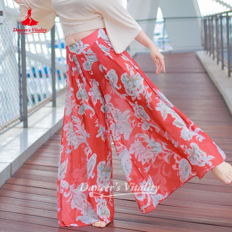 Belly Dance Practice Clothes Sexy and Slimming Chiffon Printing Wide-leg Trousers Adult Oriental Dancing Pants Dancer's Vitality