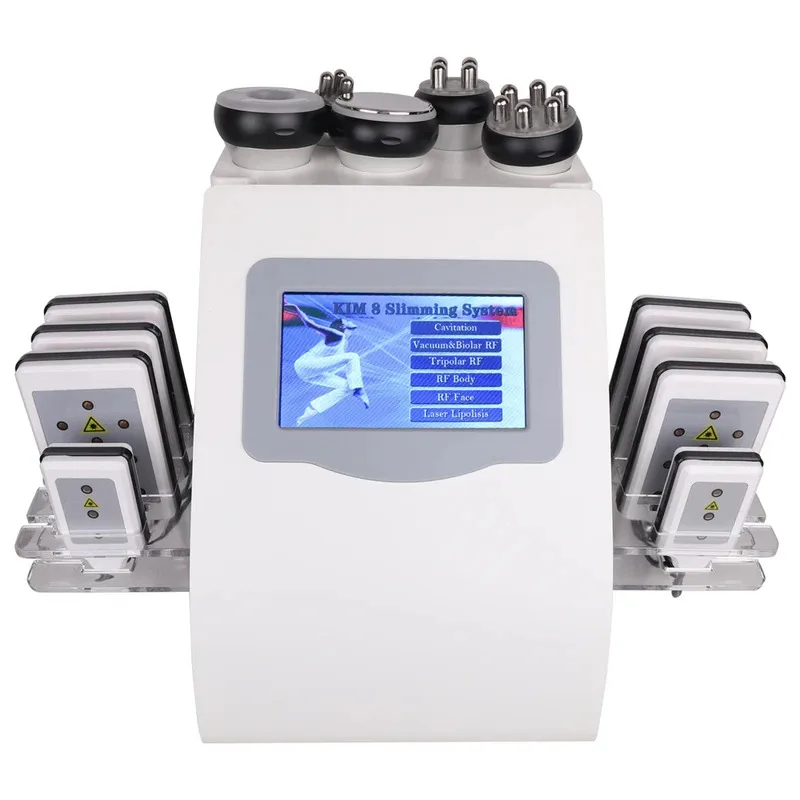 

6 in 1 40K Ultrasonic Cavitation Machine - Vacuum RF Lipo Laser 8 Pads Slimming Device for Home Use