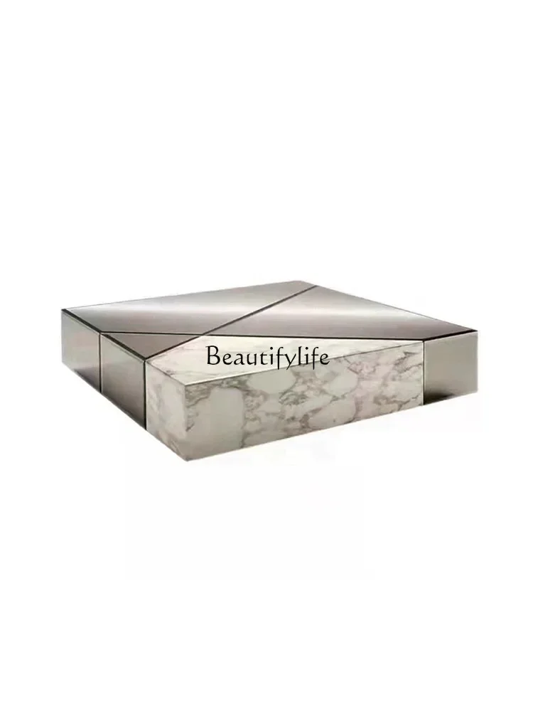 

D25Italian Light Luxury Square Living Room Home Small Apartment Glass Mirror-Surface Tea Table