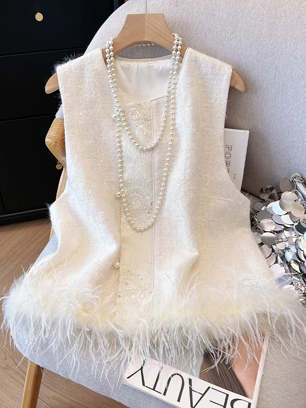 جديد الصينية Sle المرأة Jaet سترة iny الترتر مقلد ريش النعام ضوء الفاخرة الخريف أعلى جولة Ne زر واحد