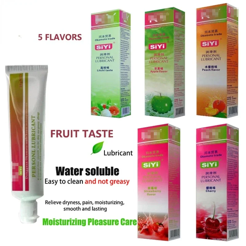 1 buah 50ML Peach/Strawberry/Apple/Cherry/Lychee rasa dapat dimakan pelumas berbasis air seks Anal Oral Gel seks Lube untuk pasangan dewasa