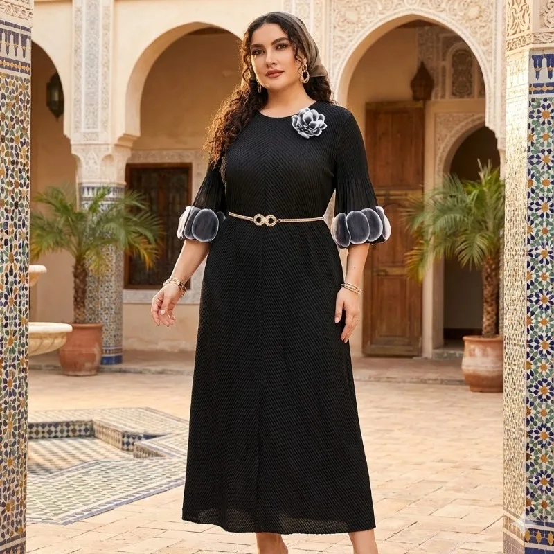 Miyake-vestido plisado de Color liso para mujer, vestido largo elástico holgado y fino drapeado europeo de talla grande, ropa para ir al trabajo en la oficina