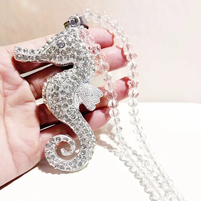 Private Customized Seahorse Pendant Car Decoration Crystal Round Bead Chain Holiday Gifts