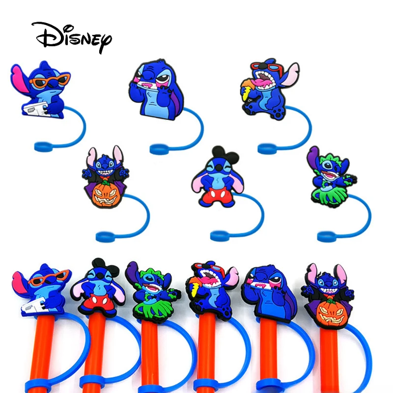 Disney Stitch Straw Decoration Set Cartoon Silicone Straw Dust Cover Birthday Party DIY Decoration Gift for Children 1-6PCS