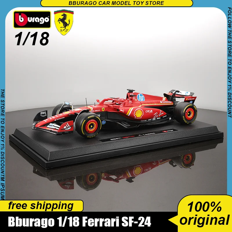 

New Product In Stock Bburago F1 1:18 Ferrari Sf-24 Alloy Miniature Diecast Model 2024 Ferrari Formula Car #16 #55 Toys Car Gift