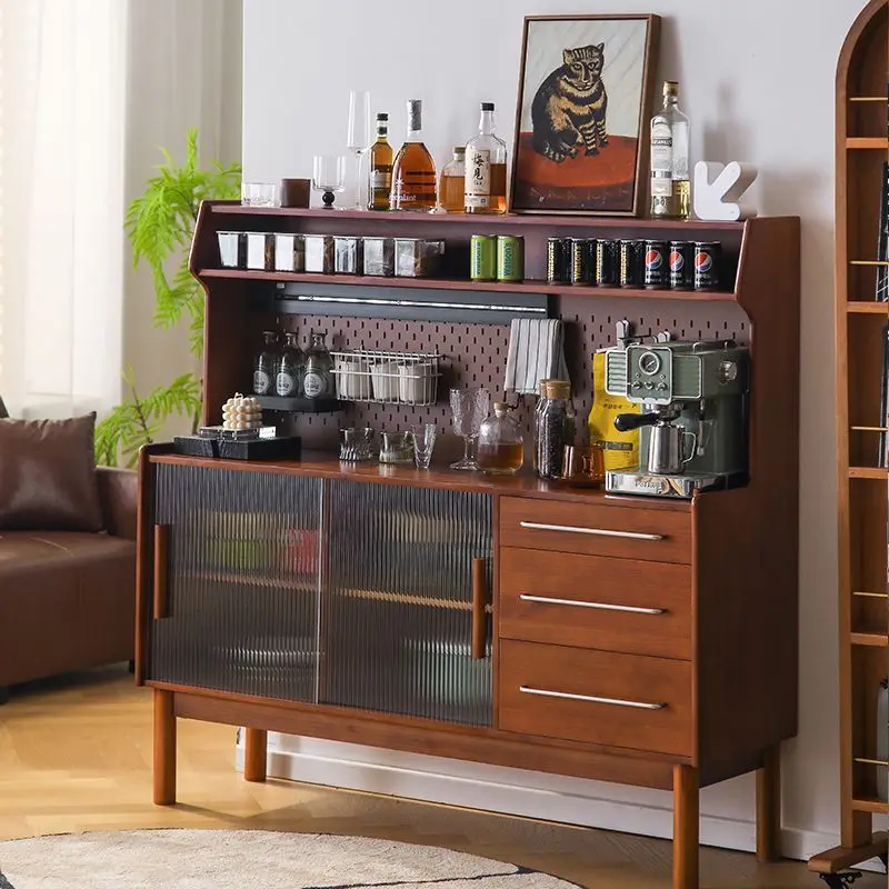Multifunctional Solid Wood Nordic Storage Cabinet, Wall Mounted Living Room Wine Cabinet, Kitchen Organizer, 2 in 1 Design