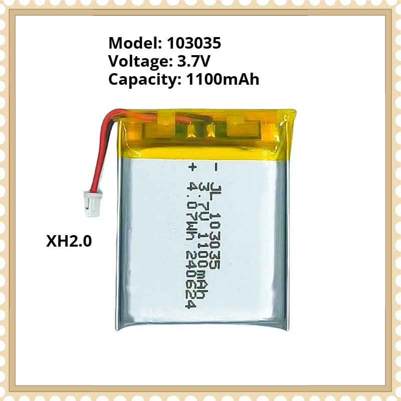 103035 Lipo Polymer Lithium Ion Battery 3.7V 1100mAh PH2.0 XH for Hand Warmer Bluetooth Headset Audio
