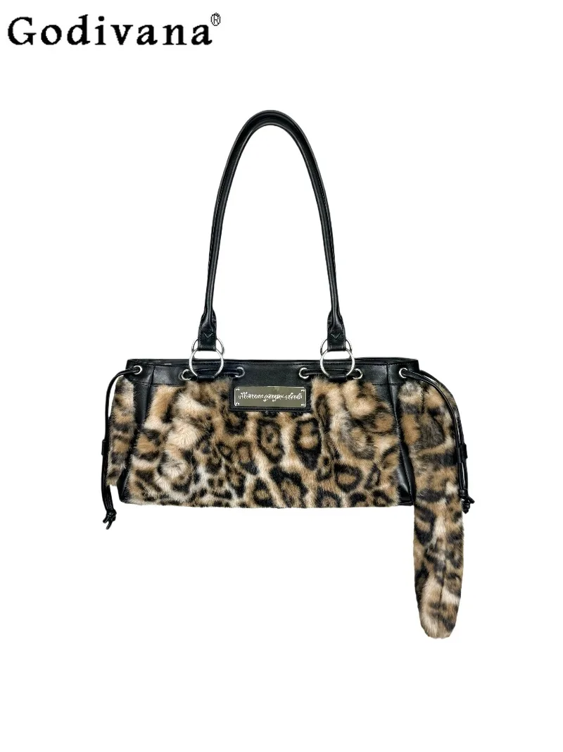 

Millennial Hot Girl Style Leopard Print Cat Tail Shoulder Bag 2026 New Everyday Versatile Cute Plush Women's Handbag