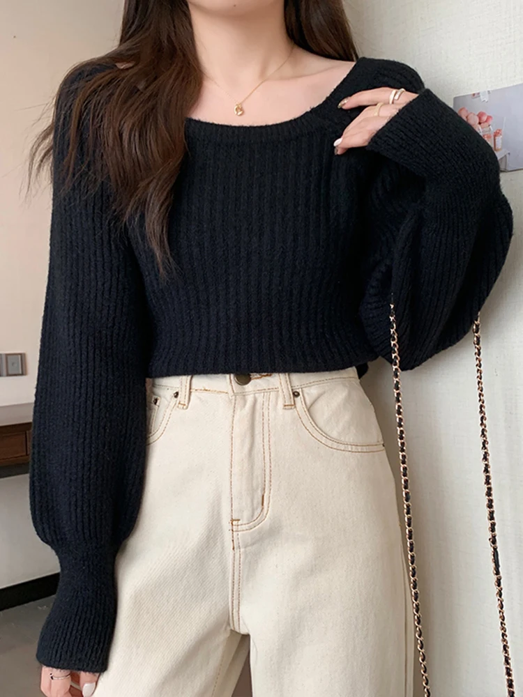 Herbst Winter Lose Frauen Pullover Casual Weiche Lange Puff Sleeve Pullover Jumper Strickwaren Grundlegende Pullover Für Frauen Tops – Detail 20