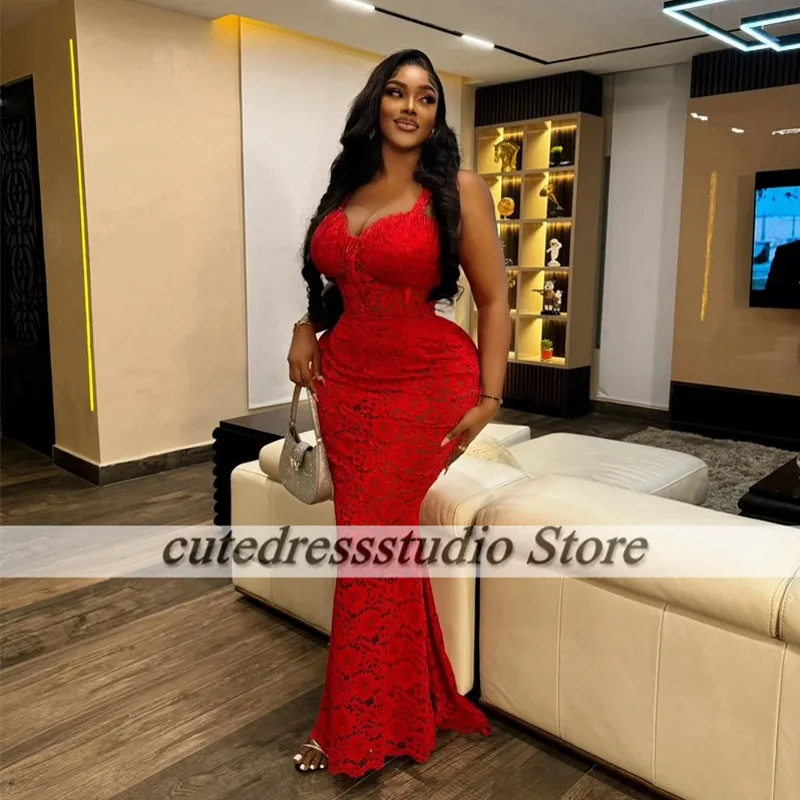 Sexy Red Lace Prom Dress For Women Occasion Evening Gowns Sweetheart Mermaid Wedding Party Dress cocktailkleider Customized