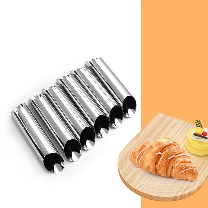 Kitchen Stainless Steel Danish Pastry Tubes, Double-Ended Croissant Butter Horns Molds, Baking Tools for Cone Roller Pastries