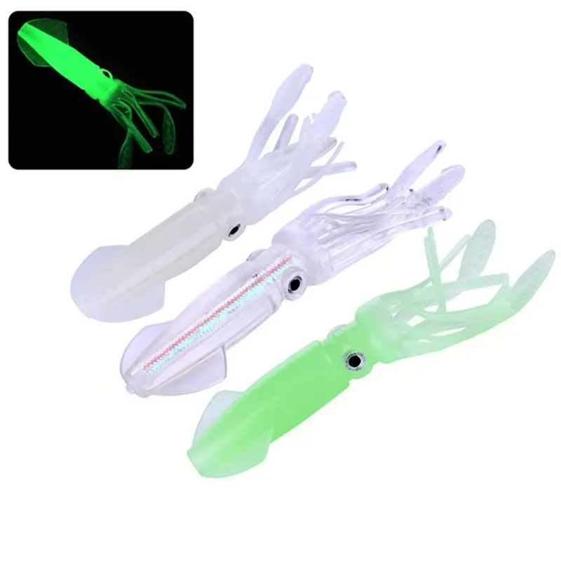 1 Stk./5 Stk. 10,5 cm/8 g Leuchtende Gummiköder, gemischte geölte Oktopus-Soft-Skirts, Tintenfischköder, künstliche Soft-Squid-Jigs, individuelle Angelköder