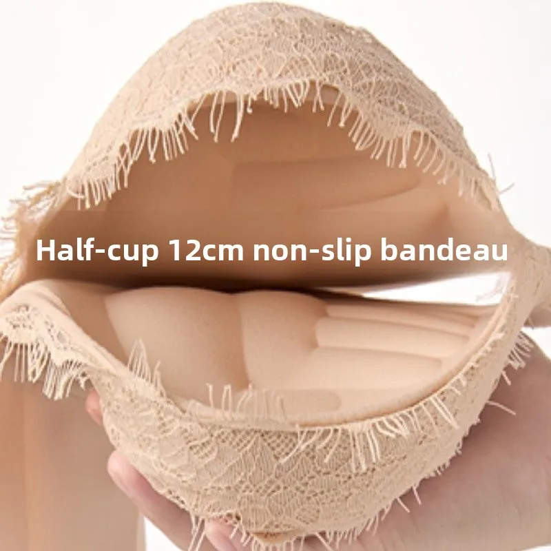 

Бюстгальтер пуш-ап без бретелек 12 см с чашками ручной работы Ультра мягкий бюстгальтер с кружевным краем для небольшой груди с глубоким V-образным вырезом для вечернего платья