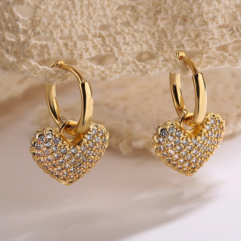 GANPUP Exquisite Glänzende Zirkonia-Herz-Ohrhänger für Damen, Modische Neue Ohrschmuck-Geschenke für Partys – Detail 6