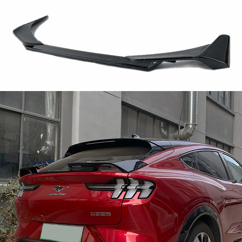 

2021 2022 2023 2024 For Ford Mustang Mach-E Much E Spoiler High Quality ABS Rear Trunk Lip Spoilers By Glossy Black Carbon Fiber