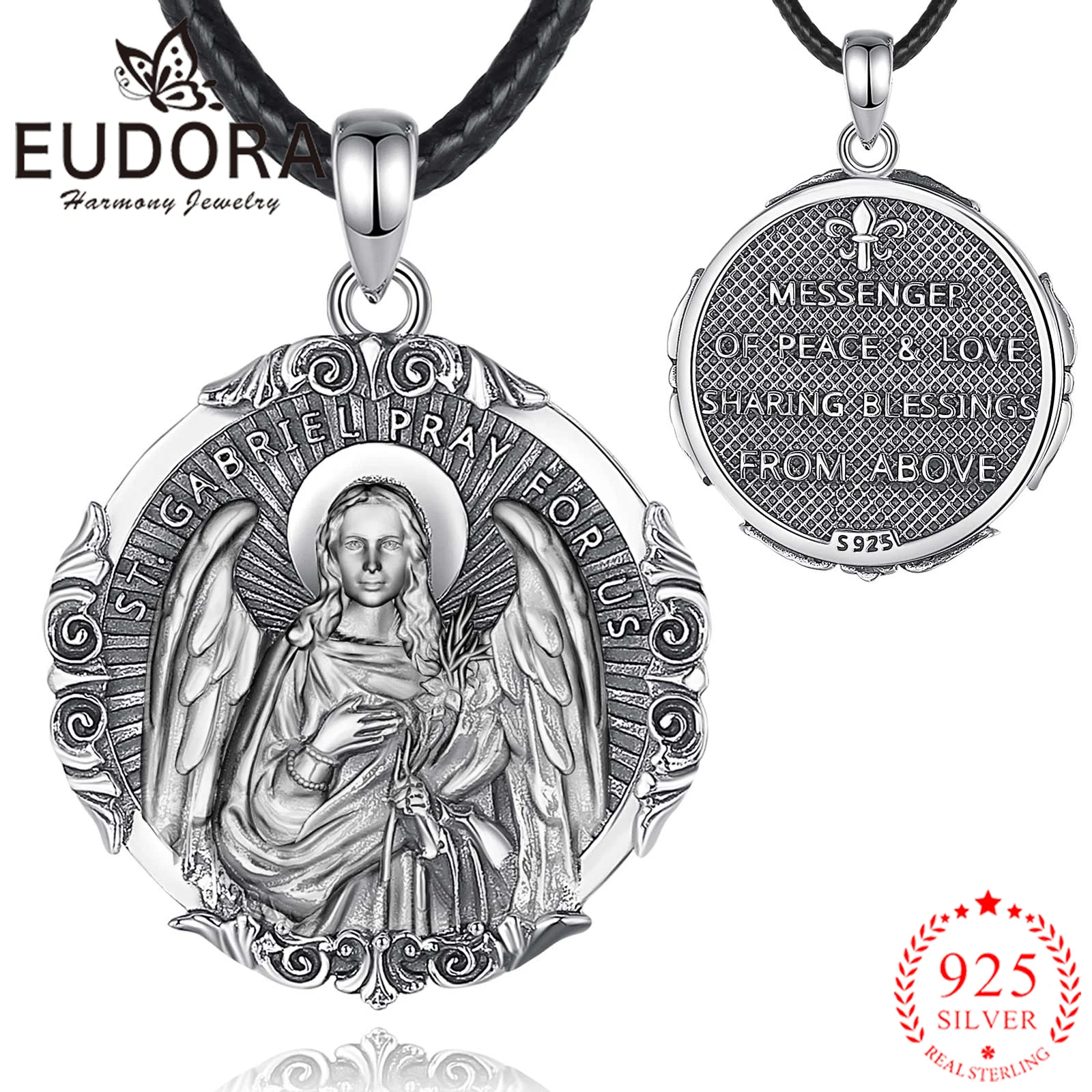 Eudora Sterling Silber Saint Gabriel Erzengel Halskette Vintage Amulett Anhänger für Männer Frauen religiöse Gläubige Schmuck