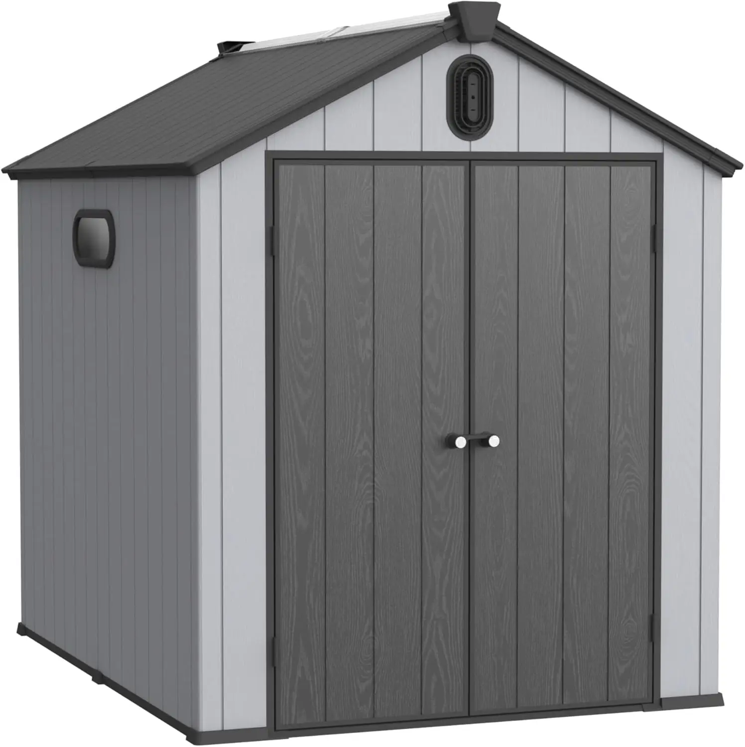 6x8 FT Outdoor Storage Shed Plastic Garden Cabinet with Waterproof Roof Hinge Mechanism for Backyard Patio Lawn