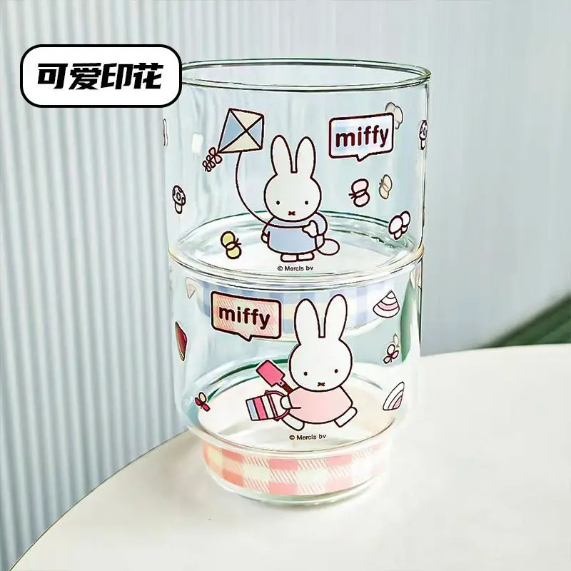 Kawaii Miffy High Borosilicate Glass Stacking Cup Heat Resistant Large Capacity Drinking Cup Home Gift Daily Kitchen Accessory