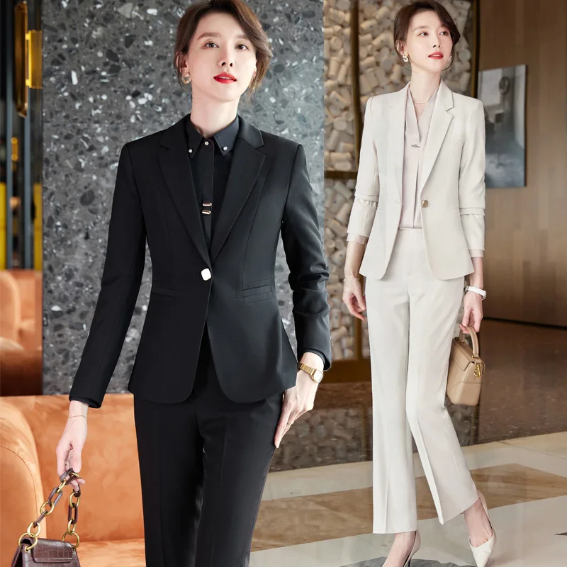 Beige Suit Women's Autumn and Winter Temperament Goddess Style Business Wear Civil Servant Interview Formal Wear Suit Overalls