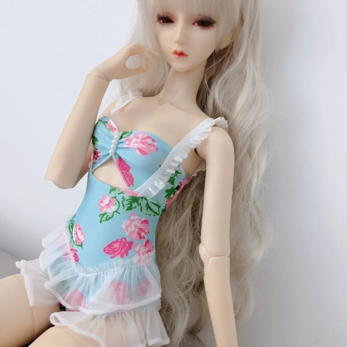 New 60cm Doll Clothes Swimsuit for 1/3 Bjd Doll One Piece Flower Ruffle Edge Diy Girl Toy Dress Up Gift Fashion Doll Accessories