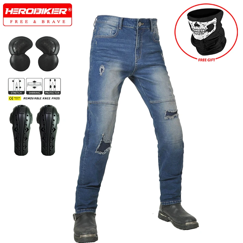 

Мотоциклетные джинсы Мотоциклетные брюки для верховой езды Постиранные и состаренные мотоциклетные рваные джинсы Прямые брюки Расширенное защитное снаряжение