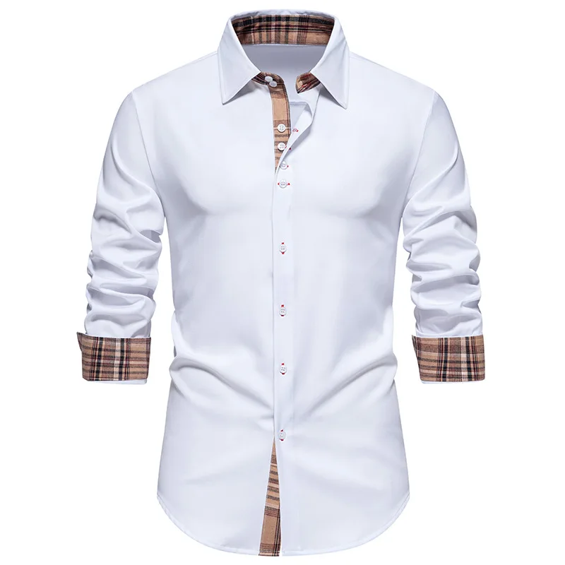 

Classic Men's Plaid Patchwork Dress Shirt Business Workplace Office Long Sleeve Shirt Formal Wedding Prom Banquet Chemise Hombre