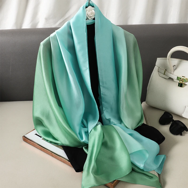 Luxus Farbverlauf Seiden schal Frauen Marke solide Femme Schals Wraps Bandana Kopf Foulard Mode Dame Hijab Hochzeit Poncho – Detail 36