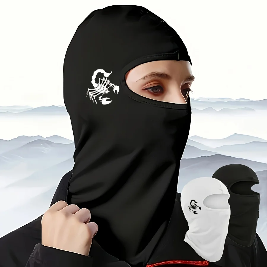 2pcs Men's Summer Breathable Cycling Balaclava with Cool Print Design, Polyester Full Face Mask UV Protection, Casual Style